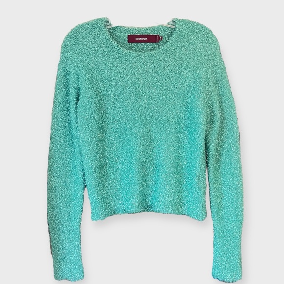 Sies Marjan Luxury Tinsel Sweater Metallic Fuzzy Sea Foam Crew Neck - Picture 1 of 16